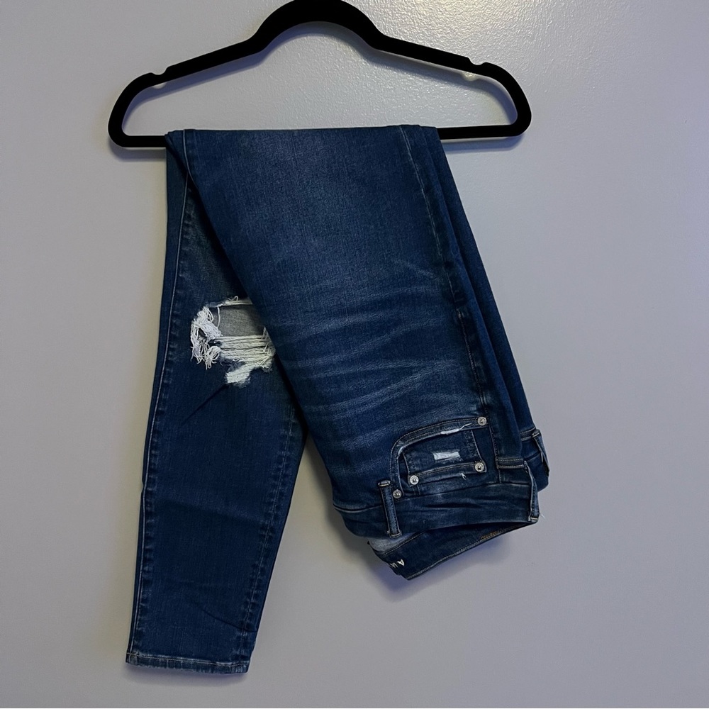 AE High Rise Dark Wash Skinny Ripped Jeans